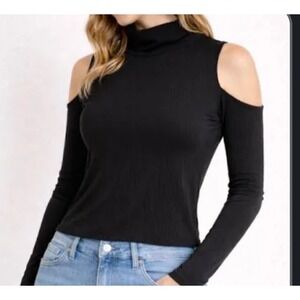 Say What? Woman's Black Cold Shoulder 2x Top Goth Metal Sexy Cutouts Dillards